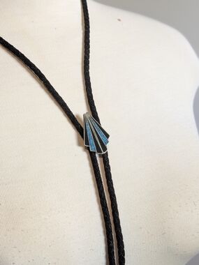 Black Braided Bolo Necklace Turquoise Blue Black Pendant